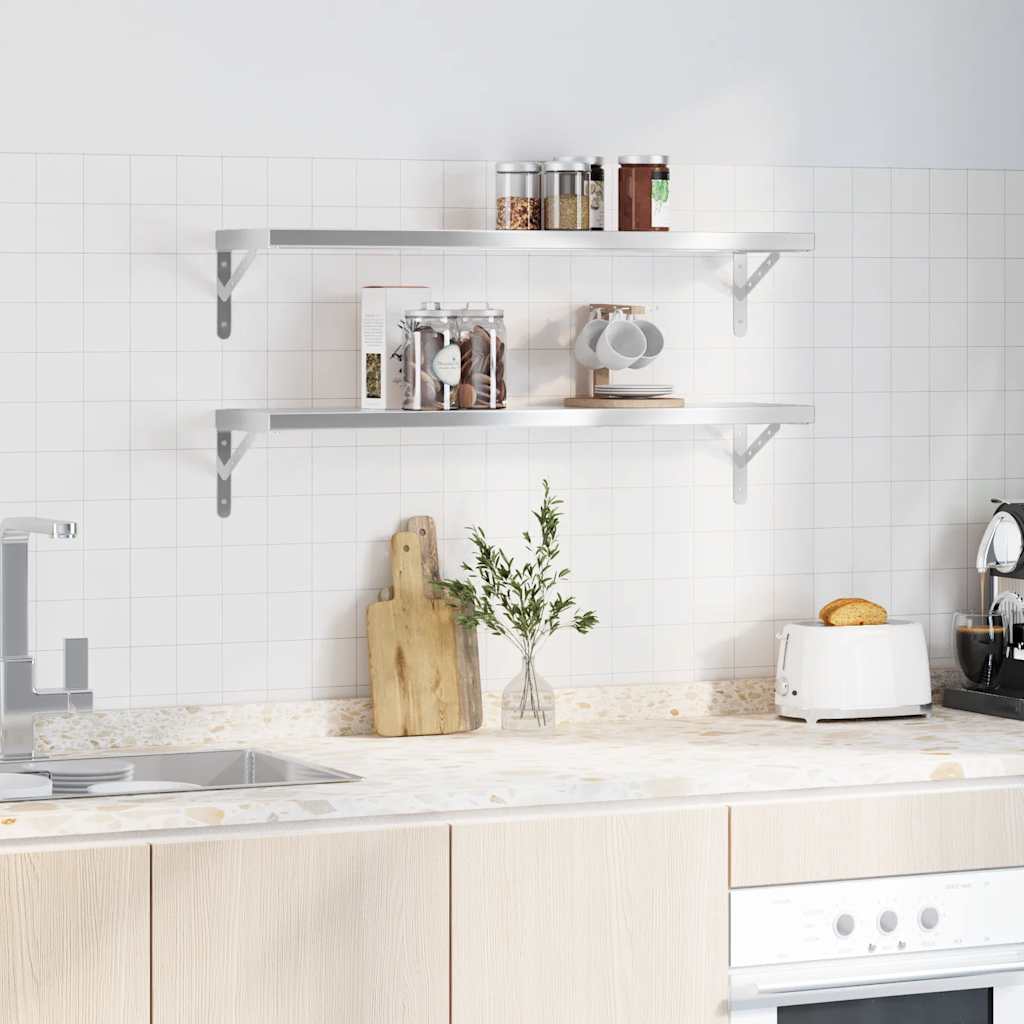Mensole a Muro 2pz 100x23,5cm Argento in Acciaio Inossidabile | homemem39