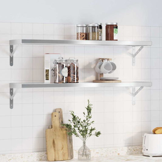 Mensole a Muro 2pz 100x23,5cm Argento in Acciaio Inossidabile | homemem39