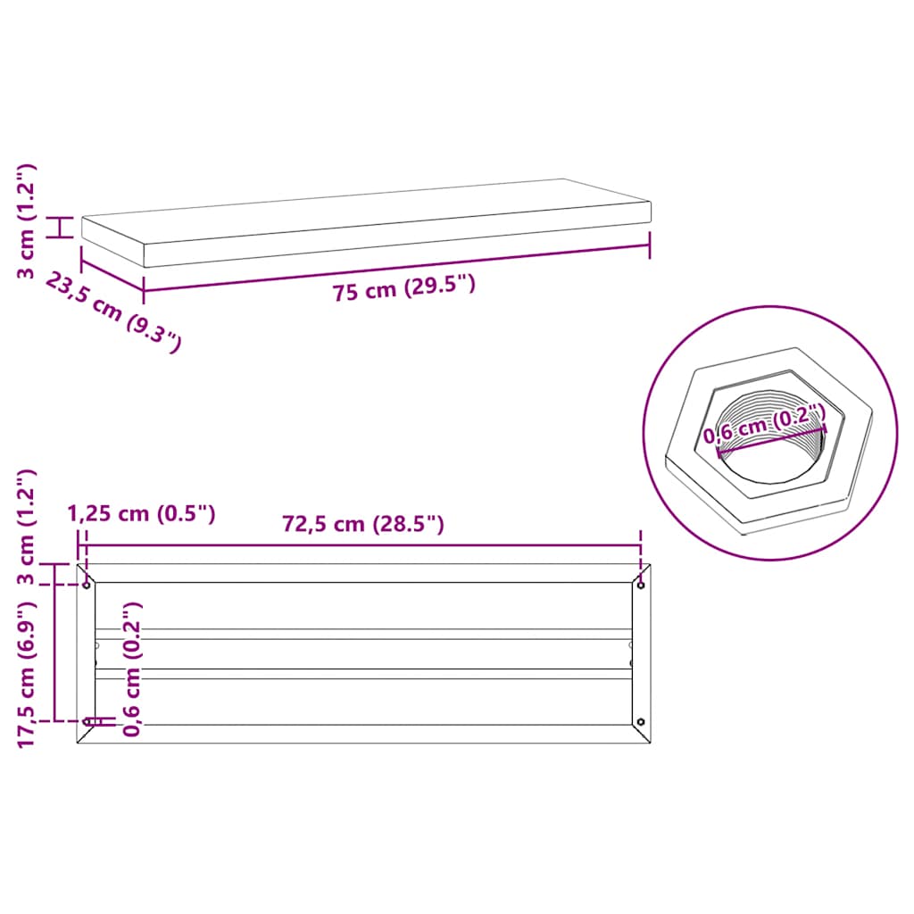 Mensole a Muro 2 pz 75x23,5cm Argento in Acciaio Inossidabile | homemem39