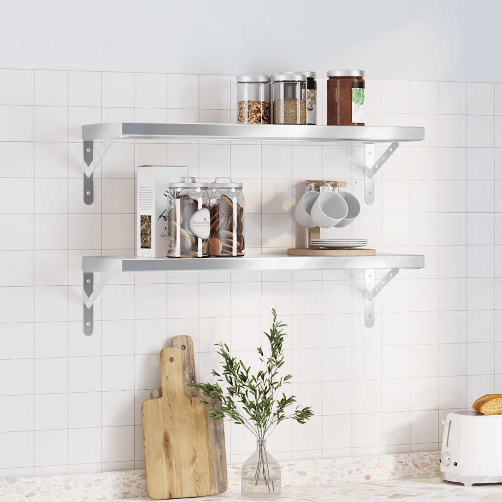 Mensole a Muro 2 pz 75x23,5cm Argento in Acciaio Inossidabile | homemem39