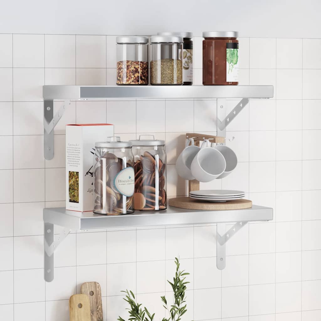 Mensole a Muro 2 pz 50x23,5cm Argento in Acciaio Inossidabile | homemem39