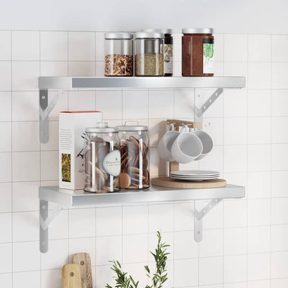 Mensole a Muro 2 pz 50x23,5cm Argento in Acciaio Inossidabile | homemem39