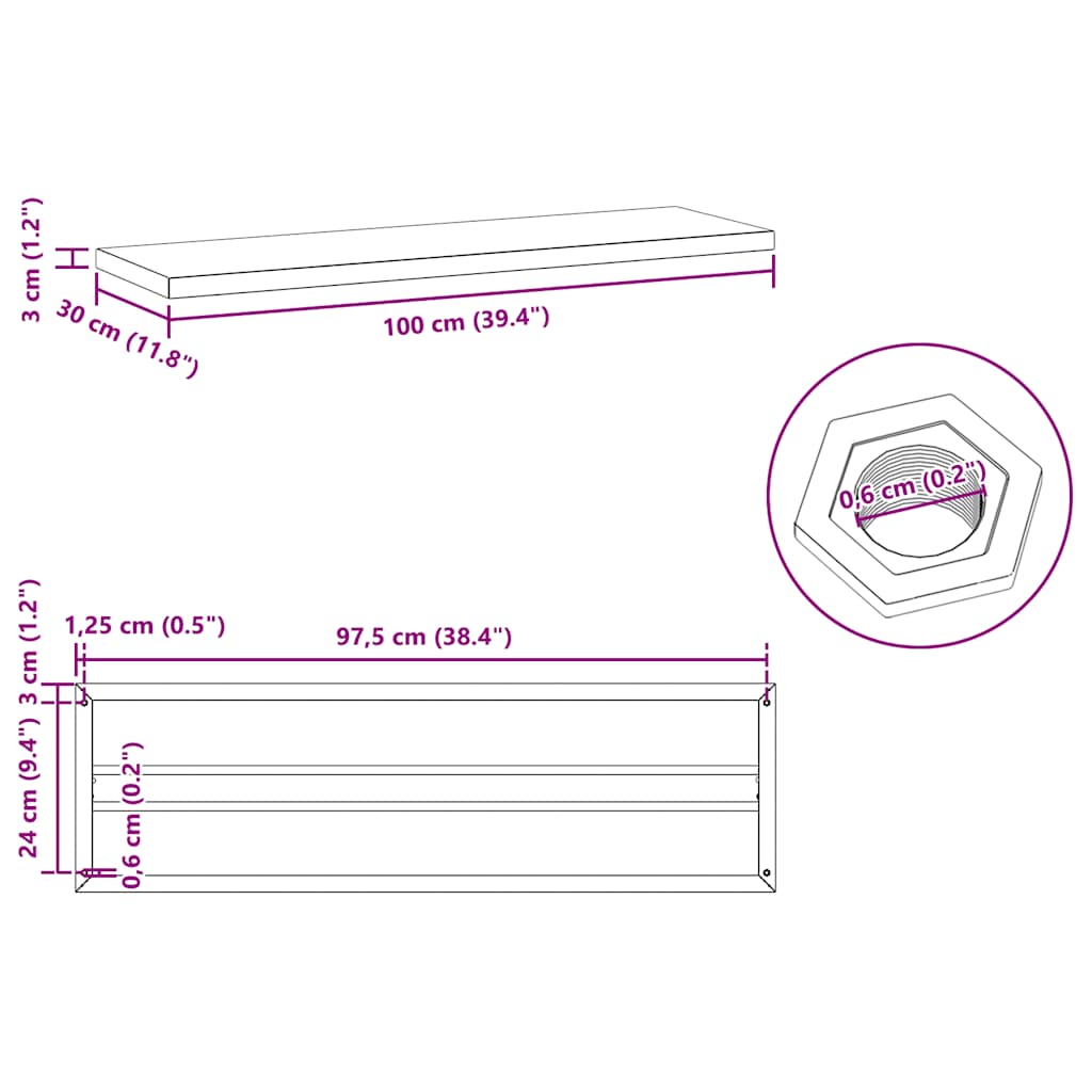 Mensole a Muro 2 pz 100x30 cm Nero in Acciaio Inossidabile | homemem39