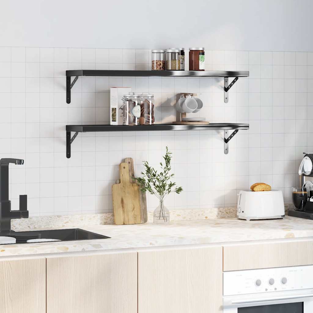 Mensole a Muro 2 pz 100x23,5 cm Nero in Acciaio Inossidabile | homemem39