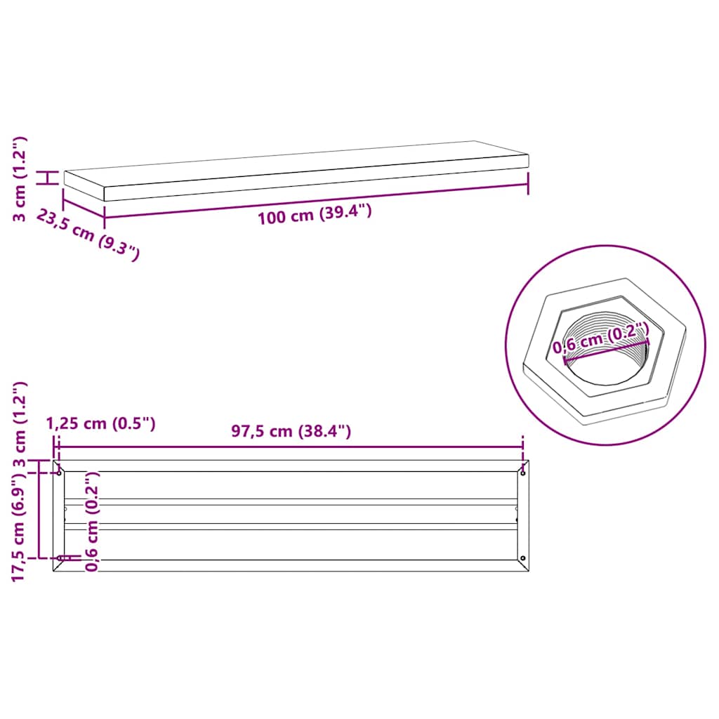 Mensole a Muro 2 pz 100x23,5 cm Nero in Acciaio Inossidabile | homemem39