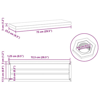 Mensole a Muro 2 pz 75x23,5 cm Nero in Acciaio Inossidabile | homemem39