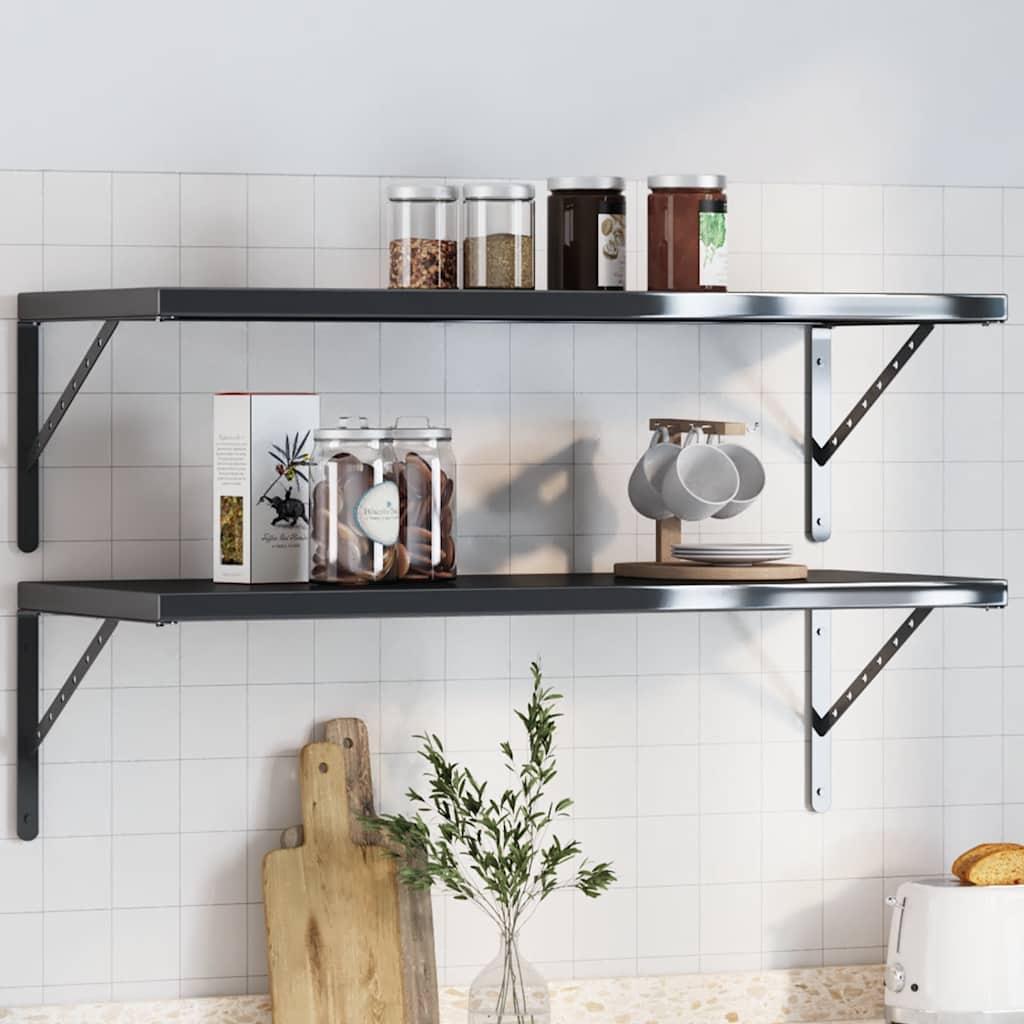 Staffe per Mensola 4 pz 40x2,5x25 cm in Acciaio Inox Nero | homemem39