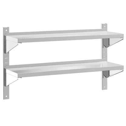 Mensola Muro 2 Ripiani 100x30x60cm Argento Acciaio Inossidabile | homemem39