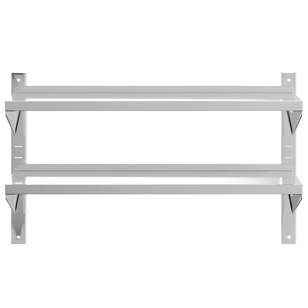 Mensola Muro 2 Ripiani 100x30x60cm Argento Acciaio Inossidabile | homemem39