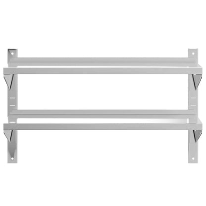 Mensola Muro 2 Ripiani 100x30x60cm Argento Acciaio Inossidabile | homemem39