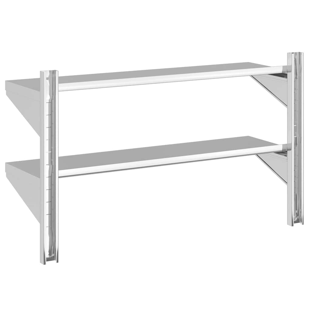 Mensola Muro 2 Ripiani 100x30x60cm Argento Acciaio Inossidabile | homemem39