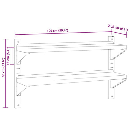 Mensola a Muro 2 Ripiani 100x23,5x60cm Argento in Acciaio Inox | homemem39