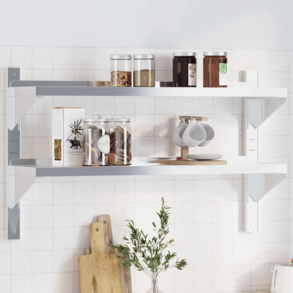 Mensola a Muro 2 Ripiani 100x23,5x60cm Argento in Acciaio Inox | homemem39