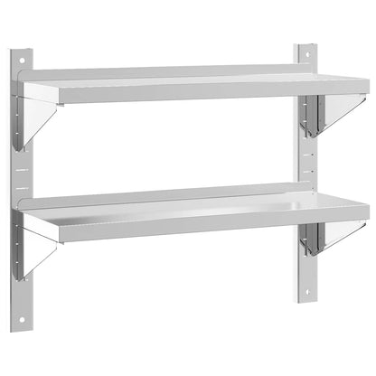 Mensola a Muro 2 Ripiani 75x23,5x60cm Argento in Acciaio Inox | homemem39