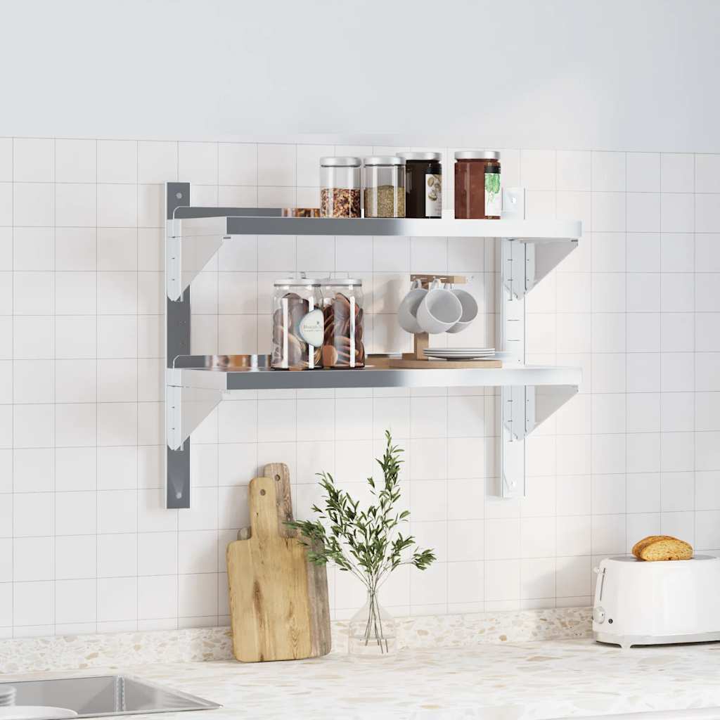 Mensola a Muro 2 Ripiani 75x23,5x60cm Argento in Acciaio Inox | homemem39