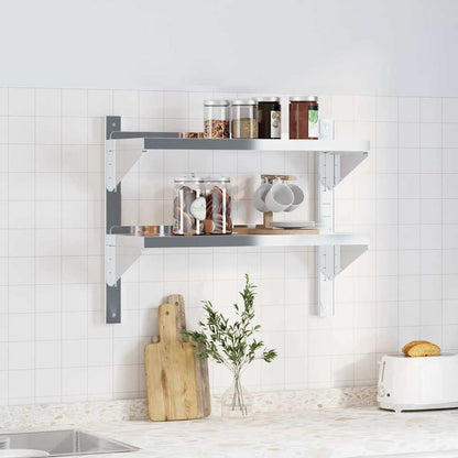 Mensola a Muro 2 Ripiani 75x23,5x60cm Argento in Acciaio Inox | homemem39