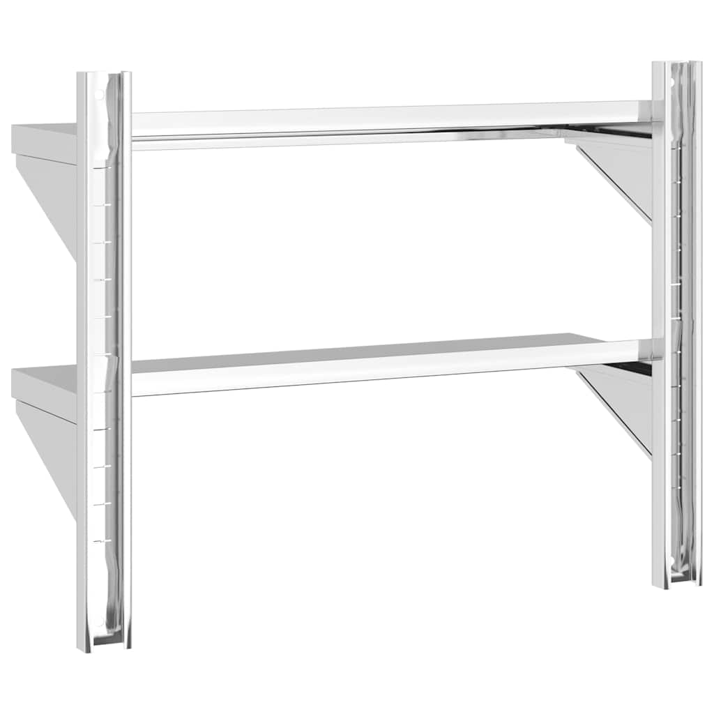 Mensola a Muro 2 Ripiani 75x23,5x60cm Argento in Acciaio Inox