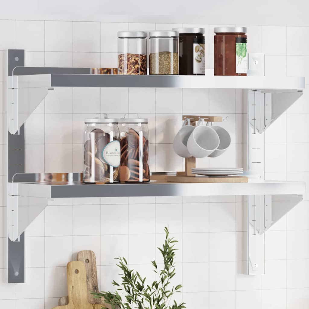 Mensola a Muro 2 Ripiani 75x23,5x60cm Argento in Acciaio Inox | homemem39