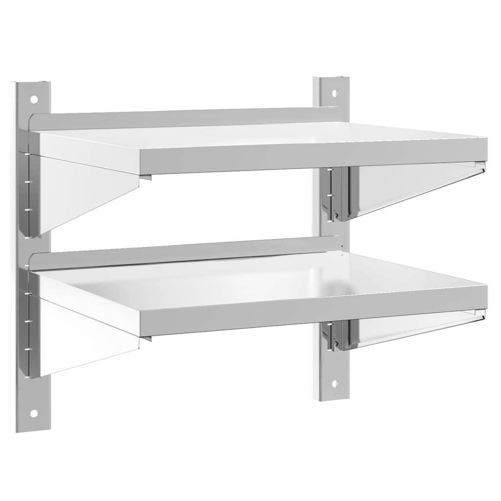 Mensola Muro 2 Ripiani 50x40x48 cm Argento Acciaio Inossidabile | homemem39