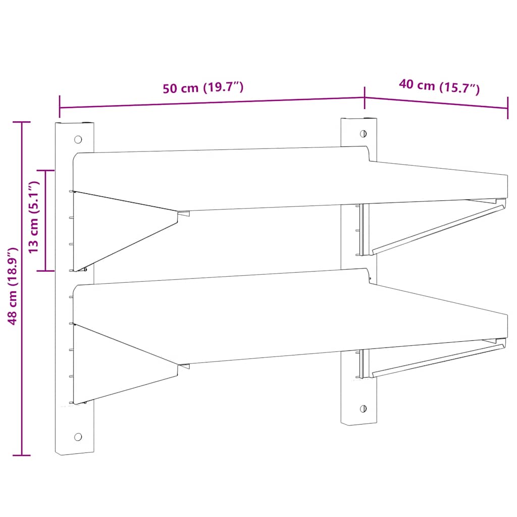 Mensola Muro 2 Ripiani 50x40x48 cm Argento Acciaio Inossidabile | homemem39