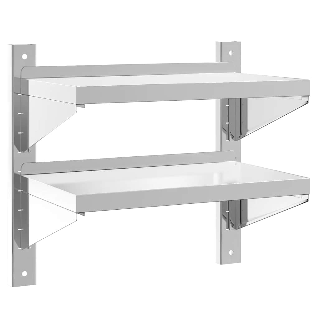 Mensola Muro 2 Ripiani 50x30x48 cm Argento Acciaio Inossidabile | homemem39