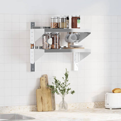 Mensola Muro 2 Ripiani 50x30x48 cm Argento Acciaio Inossidabile | homemem39
