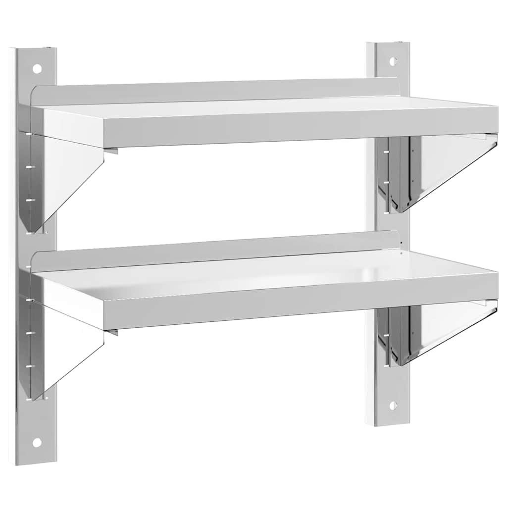 Mensola a Muro 2 Ripiani 50x23,5x48cm Argento in Acciaio Inox | homemem39
