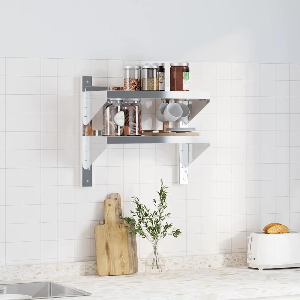 Mensola a Muro 2 Ripiani 50x23,5x48cm Argento in Acciaio Inox | homemem39