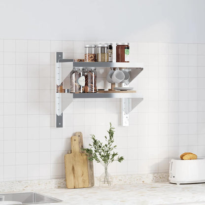 Mensola a Muro 2 Ripiani 50x23,5x48cm Argento in Acciaio Inox | homemem39