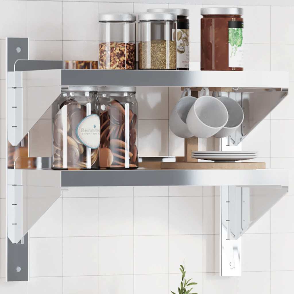 Mensola a Muro 2 Ripiani 50x23,5x48cm Argento in Acciaio Inox | homemem39