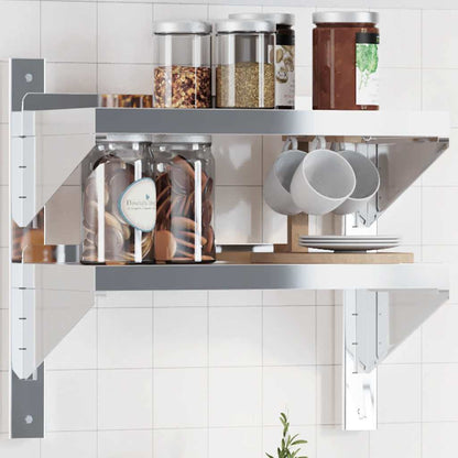 Mensola a Muro 2 Ripiani 50x23,5x48cm Argento in Acciaio Inox | homemem39