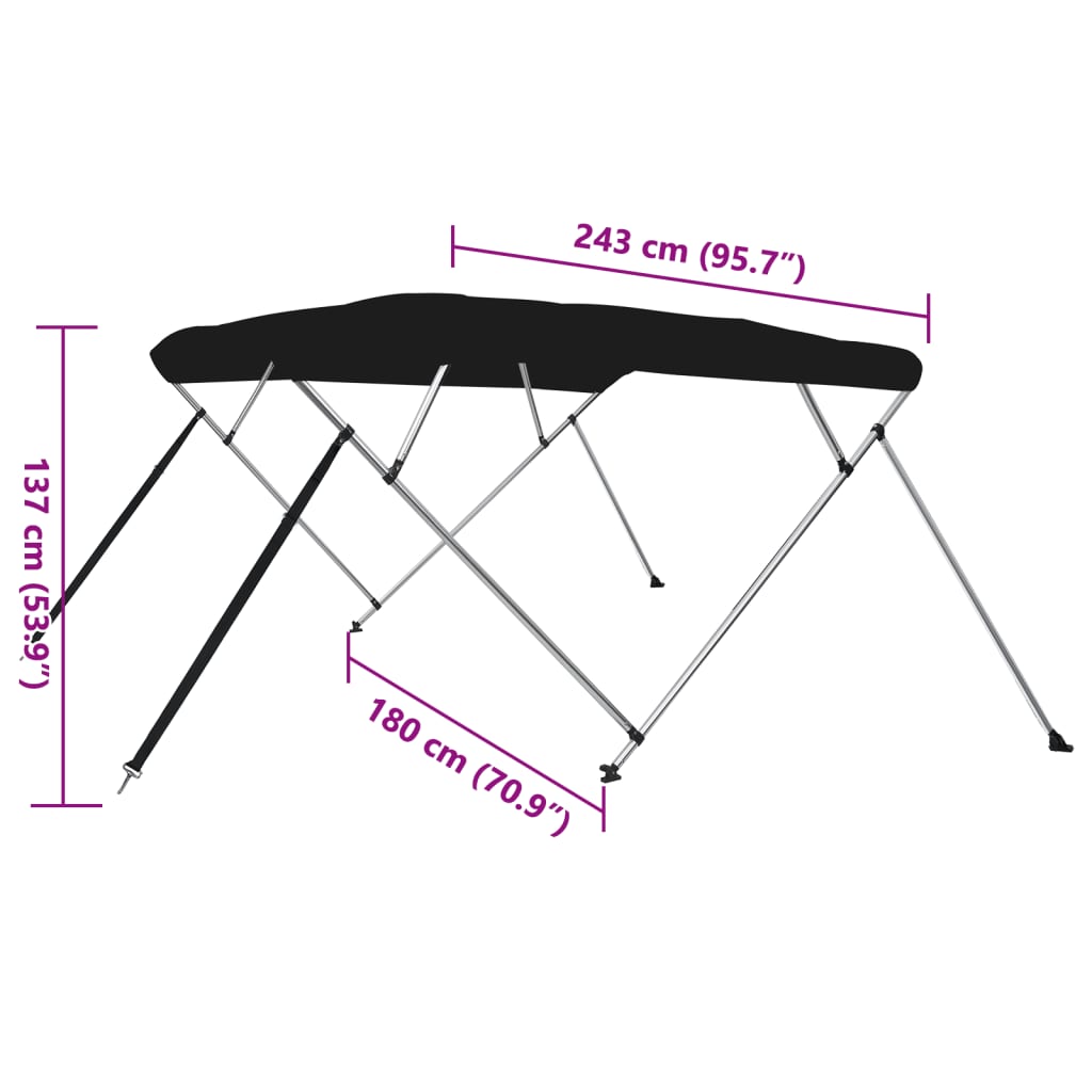 Bimini di Prua con Tendalino 4 Archi Nero 243x180x137 cm | homemem39