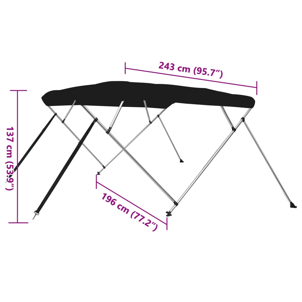 Bimini di Prua con Tendalino 4 Archi Nero 243x196x137 cm