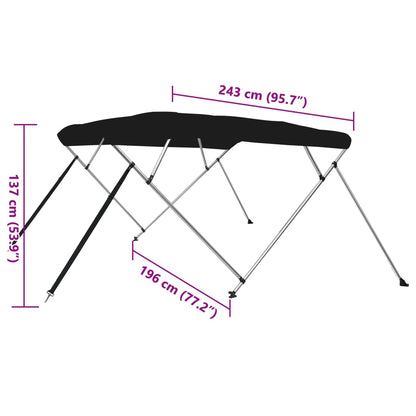 Bimini di Prua con Tendalino 4 Archi Nero 243x196x137 cm