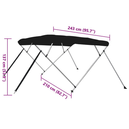 Bimini di Prua con Tendalino 4 Archi Nero 243x210x137 cm | homemem39