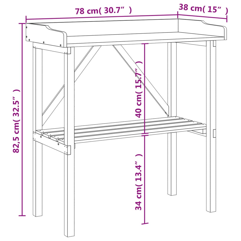 Tavolo Piante con Ripiano 78x38x,82,5cm Legno Massello di Abete | homemem39