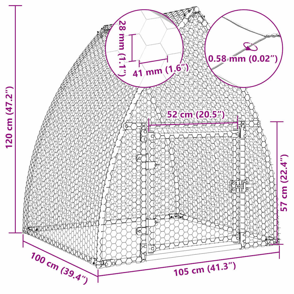 Gabbia per Polli Argento 100x105x120 cm in Acciaio Zincato | homemem39