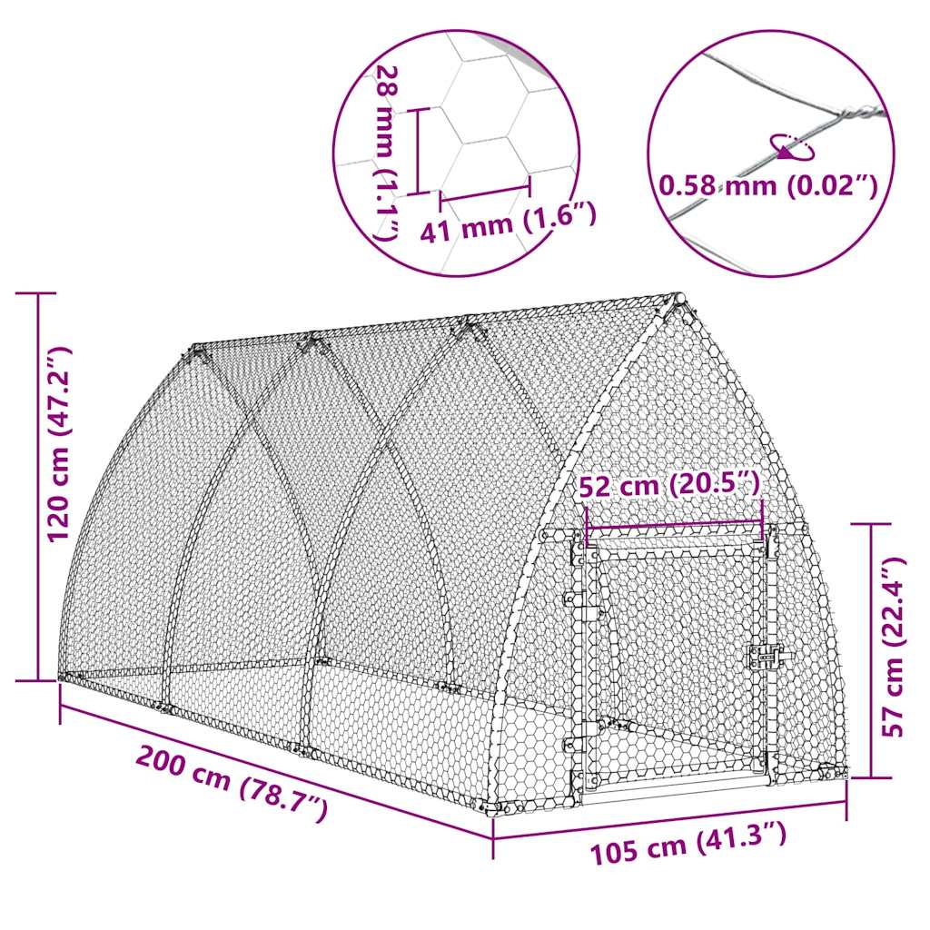 Gabbia per Polli Argento 300x105x120 cm in Acciaio Zincato | homemem39