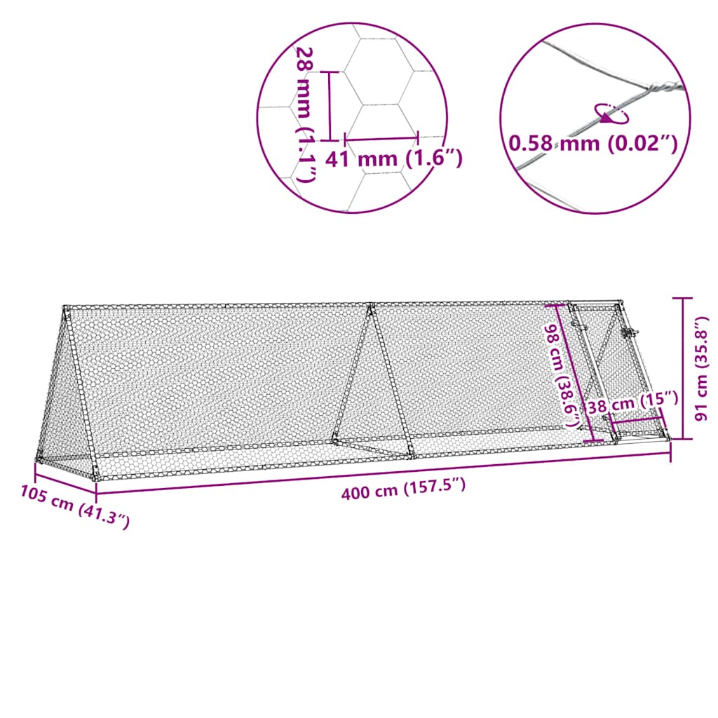 Gabbia per Polli Argento 400x105x91 cm in Acciaio Zincato | homemem39