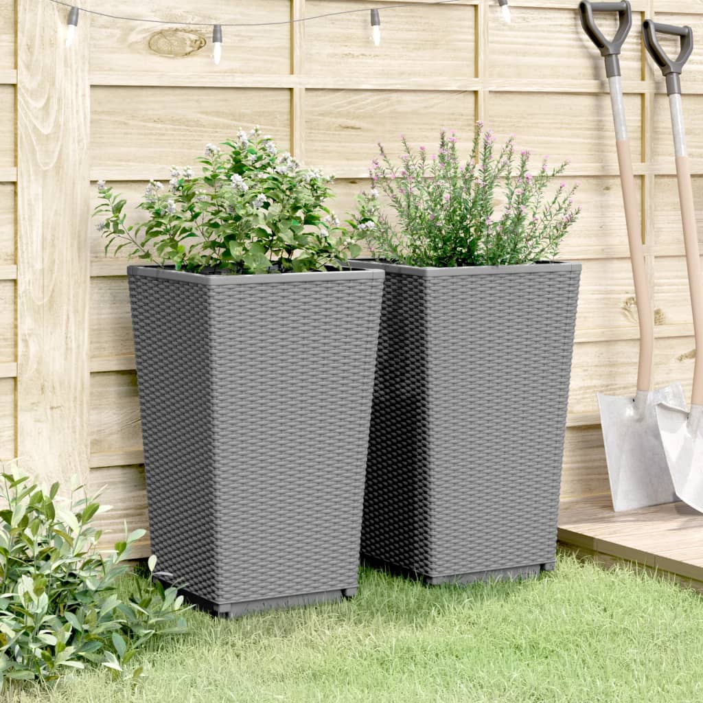 Fioriere da Giardino 2 pz Grigio Chiaro 32,5x32,5x57 cm in PP | homemem39