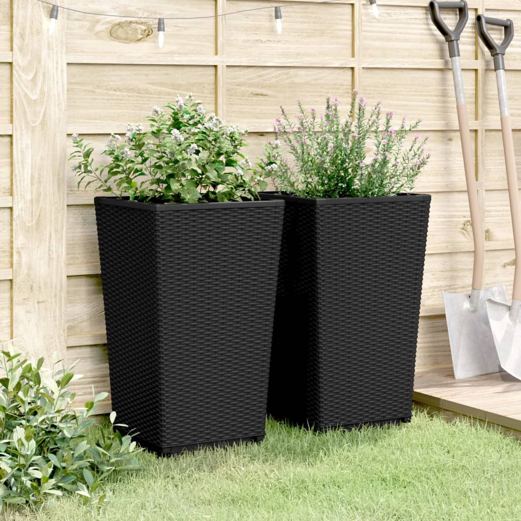 Fioriere da Giardino 2 pz Nere 32,5x32,5x57 cm in PP | homemem39