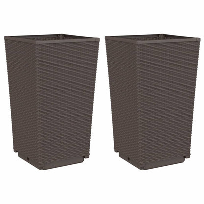 Fioriere da Giardino 2 pz Marrone 32,5x32,5x57 cm in PP