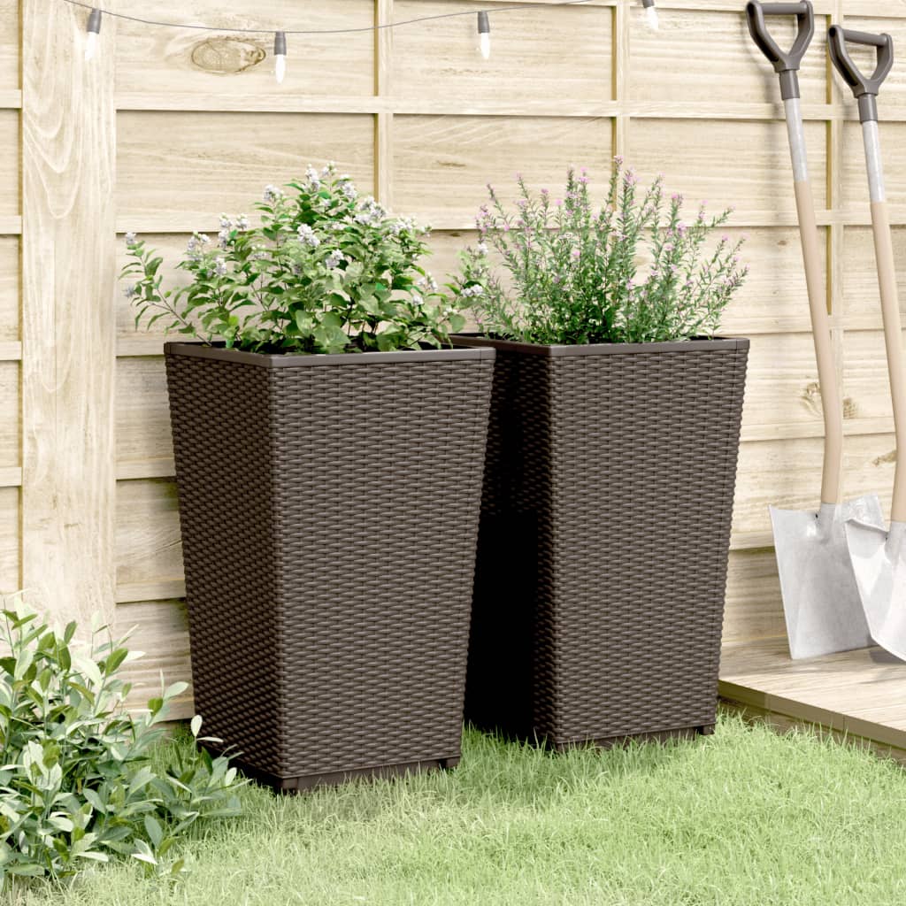 Fioriere da Giardino 2 pz Marrone 32,5x32,5x57 cm in PP - homemem39