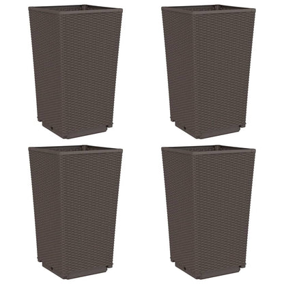 Fioriere da Giardino 4 pz Marrone 32,5x32,5x57 cm in PP