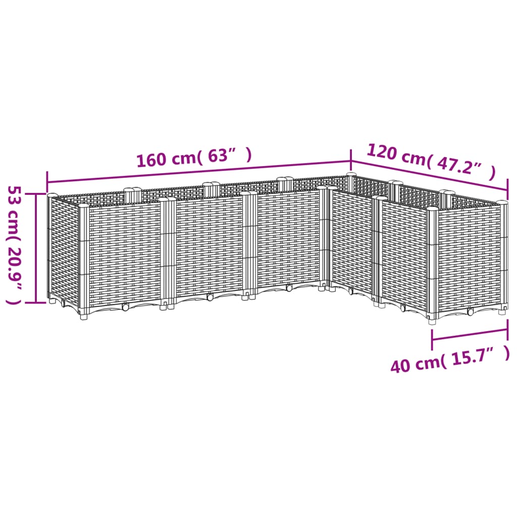 Fioriera da Giardino Marrone 160x120x53 cm in PP | homemem39