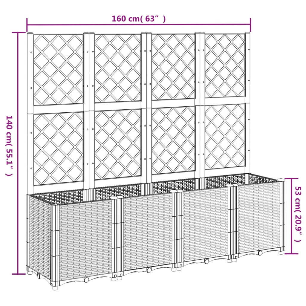 Fioriera da Giardino con Traliccio Bianco 160x40x140 cm in PP - homemem39