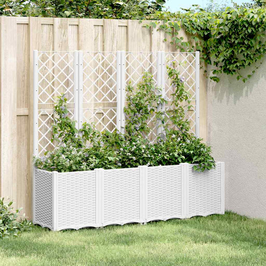 Fioriera da Giardino con Traliccio Bianco 160x40x140 cm in PP