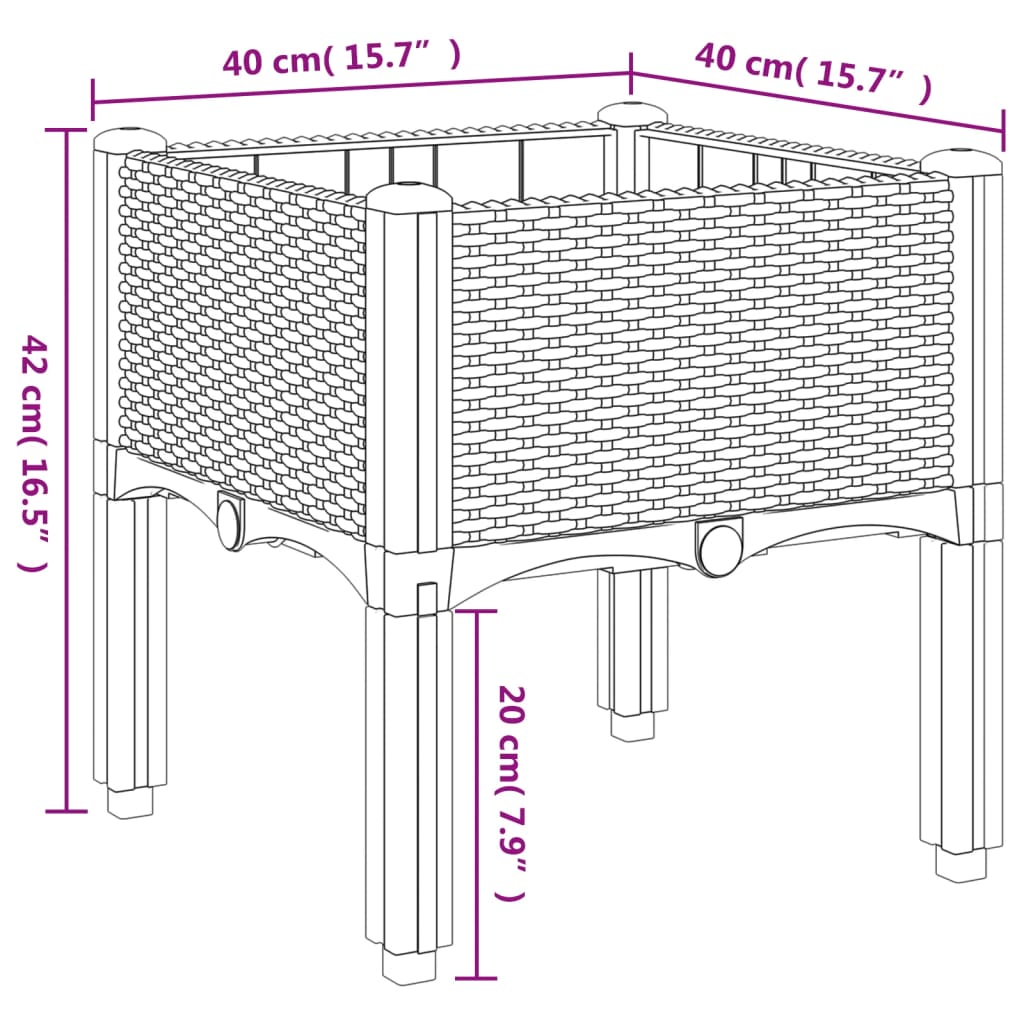 Fioriera da Giardino con Gambe Marrone 40x40x42 cm in PP | homemem39