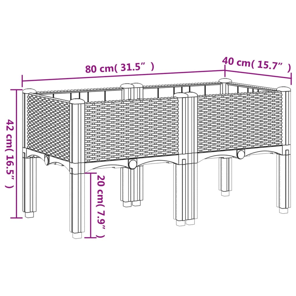 Fioriera da Giardino con Gambe Nera 80x40x42 cm in PP | homemem39