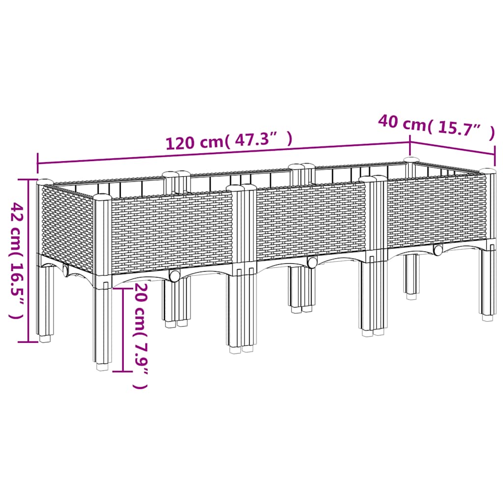Fioriera da Giardino con Gambe Grigio Blu 120x40x42 cm in PP | homemem39